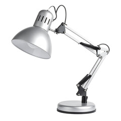 Industrial silver desk lamp with white shade home office product photography minimalist side angle