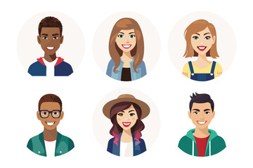 Diverse Portrait Collection: A vibrant collection of six uniquely stylized portraits, each capturing the essence of individual personalities, showcasing a range of ethnic backgrounds.