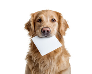 Golden retriever holding note in mouth