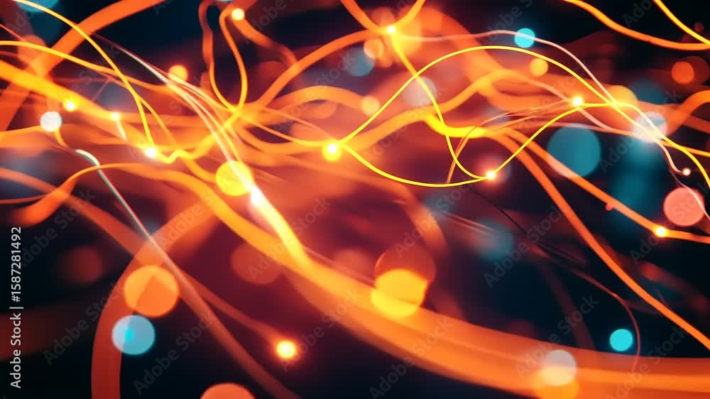 Aufkleber abstract vibrant light trails with glowing orbs in dark background, creating a dynamic visual effect