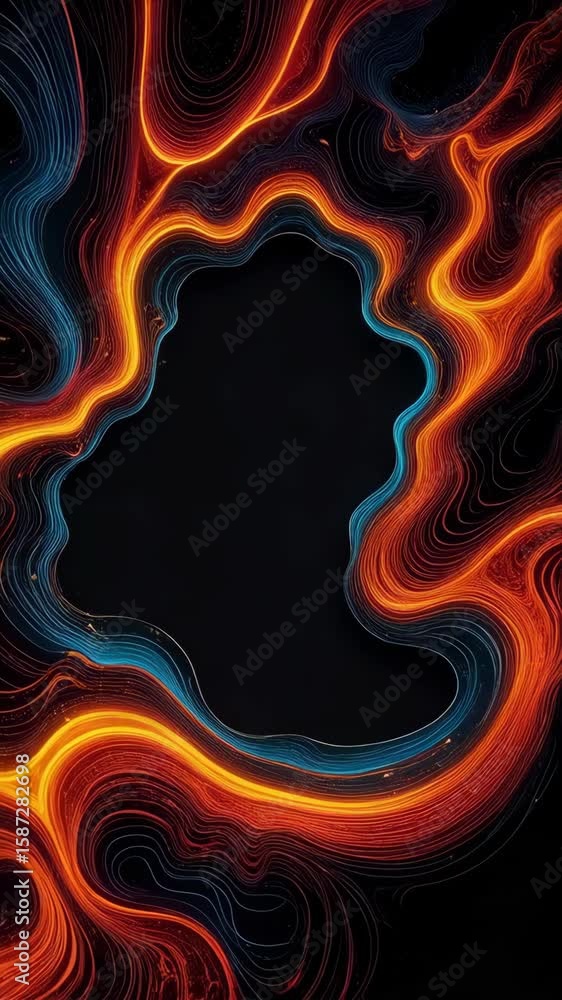 Poster abstract digital illustration with curved lines and gradient color scheme with fluid like organic sh