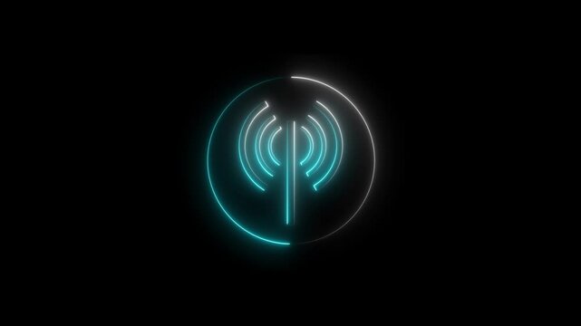 wifi animation. wifi icon. neon line wifi hotspot icon on black background. neon line glowing internet icon animated. intranet connect.