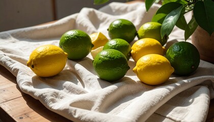 Fresh limes and lemons on a table