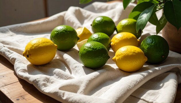 Fresh limes and lemons on a table