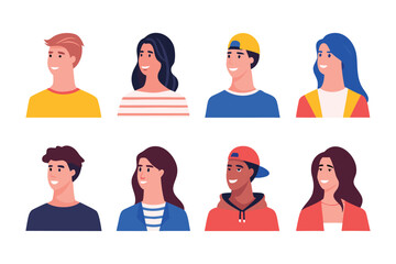 Diverse Portraits: A collection of diverse portraits, each face reflecting different personalities, captured with vibrant illustrations, offering a visual journey into the essence of human variety.