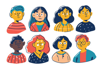 Diverse Group of People Illustration: A set of illustrated people showcasing unique styles, diversity, and expressions. Suitable for various applications.