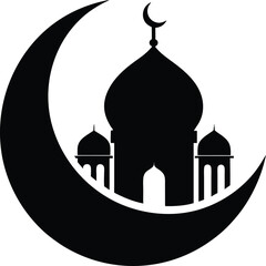 Islamic crescent moon and mosque dome silhouette isolated on white background