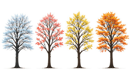 Fototapeta premium Four Trees Representing Different Seasons of Year.