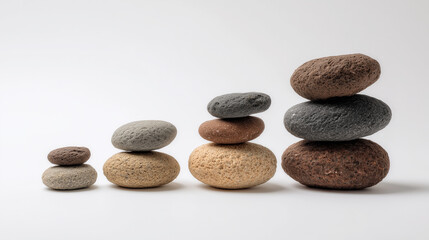 A series of stacked rocks arranged in perfect harmony on a white background, representing balance in nature and the importance of conservation