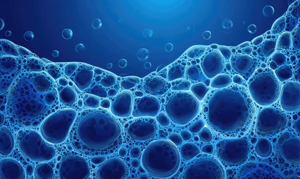Close-up view of vibrant blue soap bubbles