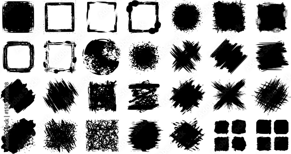 Poster black vector rough edge rectangles. grunge square frames set. jagged edge torn paper background coll