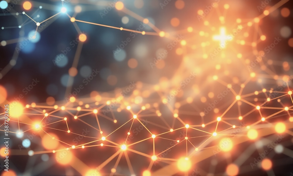 Poster an abstract, warm-toned network of interconnected glowing points, suggesting digital communication, 