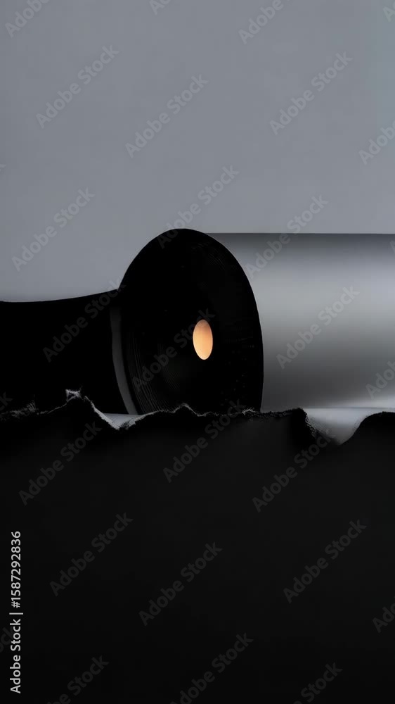 Poster dark seamless paper roll with small hole and torn edges for photography studio background in a minim
