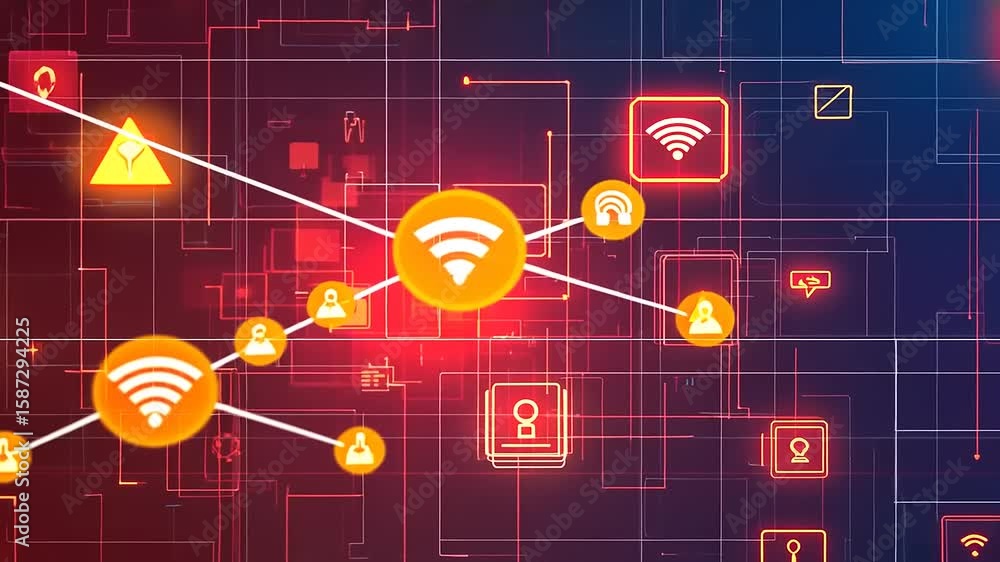 Aufkleber abstract digital network illustration showing interconnected signals and icons representing technolo