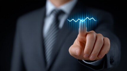 Businessman Touching Hologram in Virtual Space for Business Analysis
