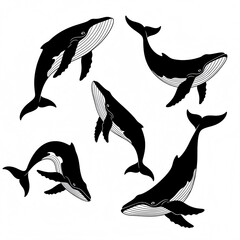 Obraz premium Majestic Whale Collection: Ocean Giants Graceful Swimmers Set