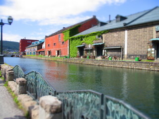 Naklejka premium Otaru Canal, Hokkaido, Japan - Diorama Effect