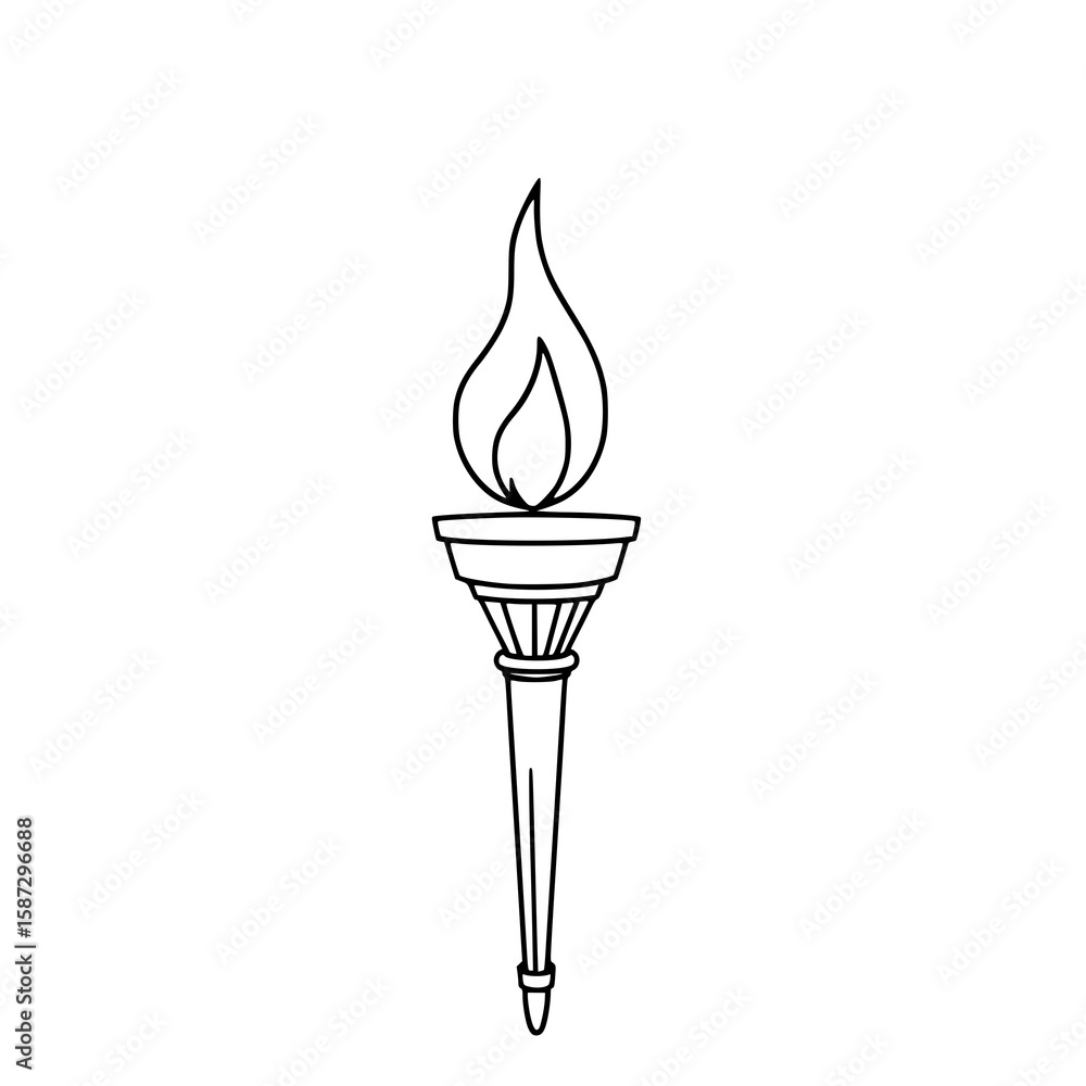 Poster burning torch: a simple line art illustration depicts a classic torch with a vibrant flame, showcasi