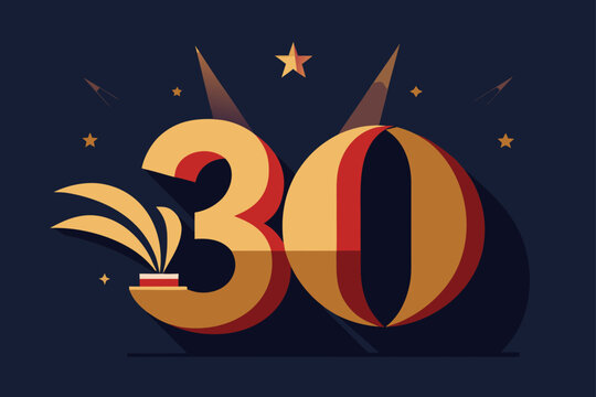 30th anniversary, gold celebration, party numbers, festive vector