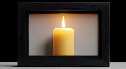 A single yellow candle in a black picture frame