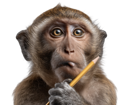 Pensive monkey holding a pencil
