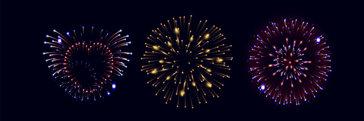 Fototapeta premium Vector Brightly Colorful Fireworks on the background of the night sky.