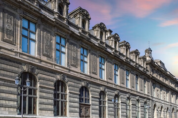 Paris, exterior facade of the Louvre, ancient building with the museum
