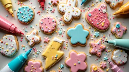 Obraz premium Pattern of Pink and Blue Icing Cookies 