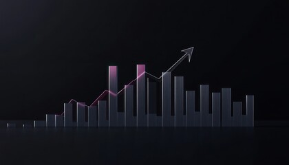 A sleek financial growth chart displays an upward trend with bars and a rising arrow, symbolizing success and positive market performance in a modern, minimalist design.