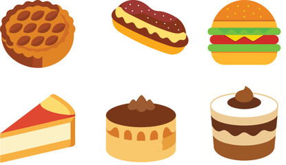 Chocolate Cake Pie and Dessert Icon Collection on White Background