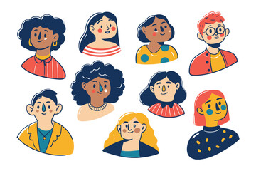 Diversity Faces: A collection of diverse faces in an illustrated portrait that captures the spirit of togetherness and acceptance, featuring people of varying ethnicities and backgrounds.