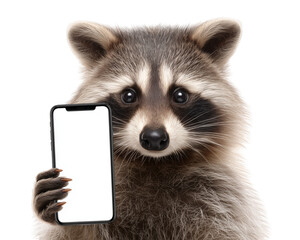 Raccoon holding a mobile phone