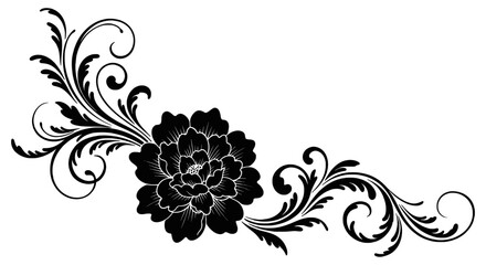 Elegant Floral Corner Motif in Black and White