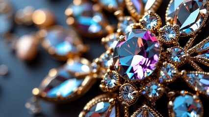 Sparkling decor glamorous detail, vibrant gem, luxurious accent, intricate setting, radiant design, dazzling adornment.