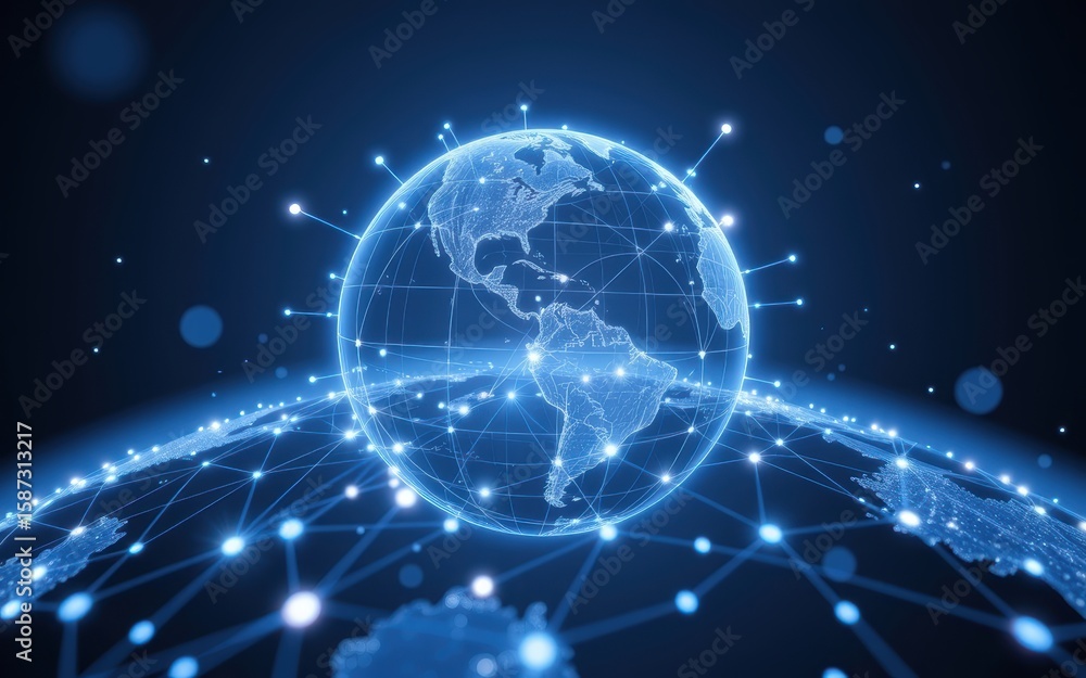 Poster next generation network concept. digital globe with network connections and glowing effects.