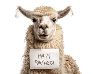 Fototapeta premium Fluffy llama holding birthday message
