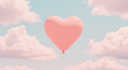 Fototapeta premium Photo of a pink heartshaped balloon floats gently among fluffy clouds in the sky