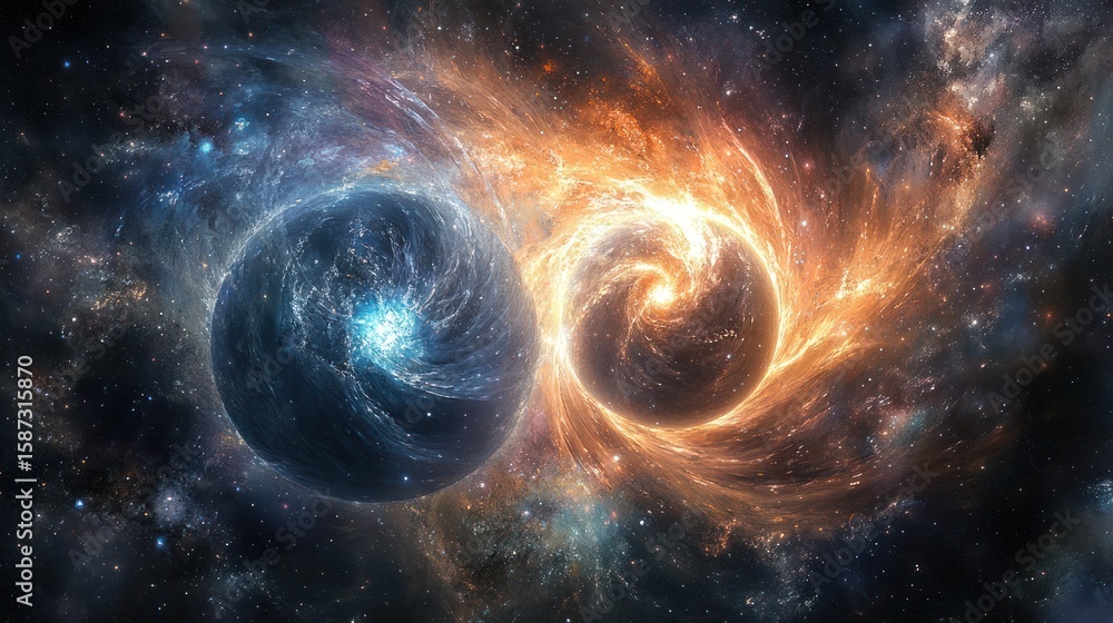 Poster cosmic collision: a dynamic interplay of celestial spheres in deep space