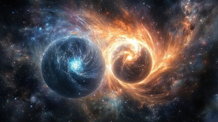 Obraz premium Cosmic Collision: A Dynamic Interplay of Celestial Spheres in Deep Space
