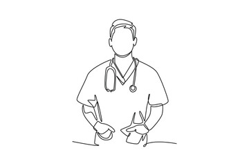 protecting bones and knee joints. Medical concept. Single line draw design. Vector graphic illustration