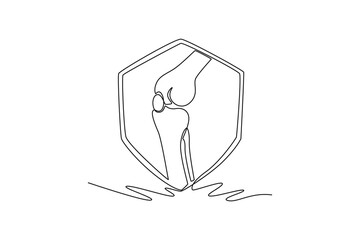 protecting bones and knee joints. Medical concept. Single line draw design. Vector graphic illustration