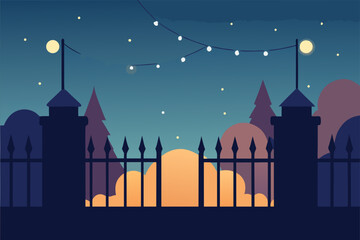 night city landscape with moon