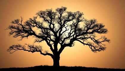 Dark, minimalist silhouette of a majestic tree against a light background,  graphic design,  clean