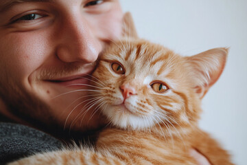 Loving Human and Kitten Bond – Transparent Background Pet Portrait

