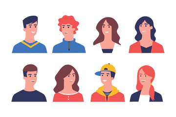 Diverse Portraits of Individuals: An array of illustrated individuals, each with unique characteristics, embody a spectrum of personalities and appearances, ideal for representing diverse groups.
