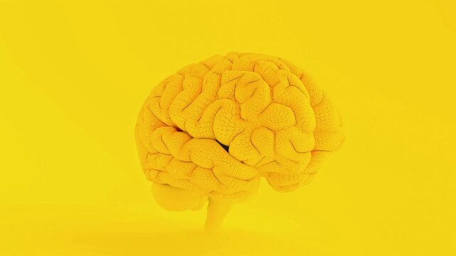 Brain Simulate animation seamless looping. Yellow brain shows stimulation of memory, creativity and positive thinking. Minimal idea concept, 3D Render.