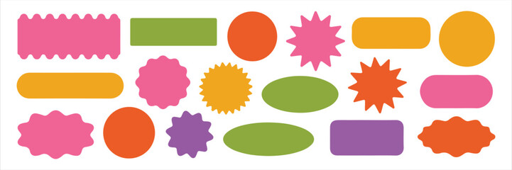 Assorted colorful abstract shapes and starbursts on white background vector