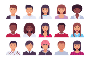 Diversity Portraits: A collection of diverse individual portraits showcases a range of ethnicities, expressions, and personalities, perfect for illustrating themes of inclusion and representation. 
