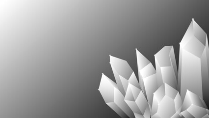 Abstract prismatic gray background with a bunch of  ice crystals white rocks and space text for wallpaper, banner, event, flyer, cover