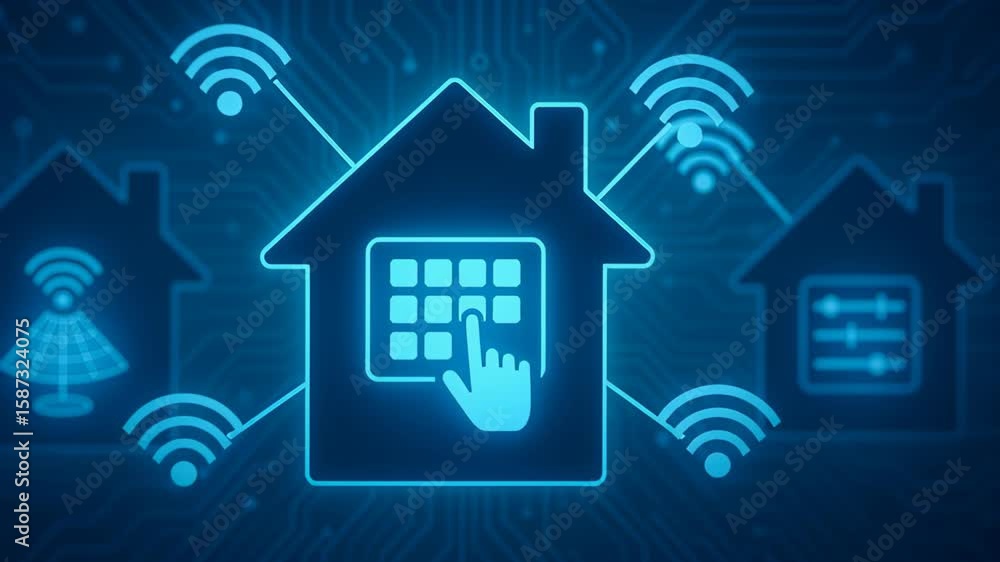 Aufkleber smart home energy storage. smart home technology digital interface with wireless network signals glo